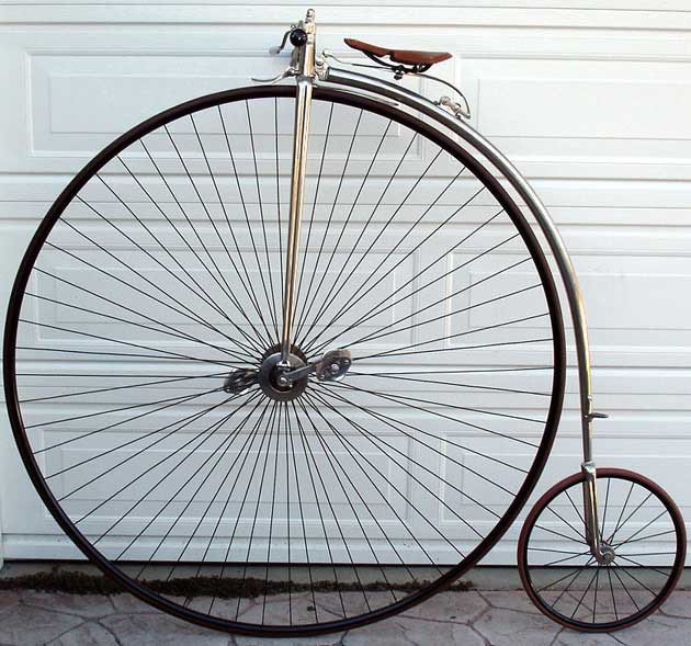A classic highwheel bicycle