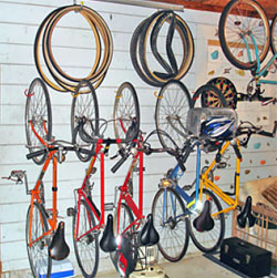 Hanging bikes keeps them safe and saves space too