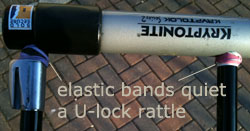 To silence a rattling U-lock, use rubber bands